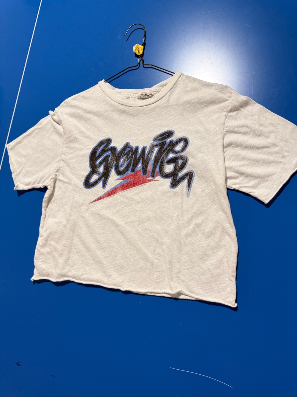 Original Retro Brand White Crop Bowie Tee. Size L=14/16. Like New.